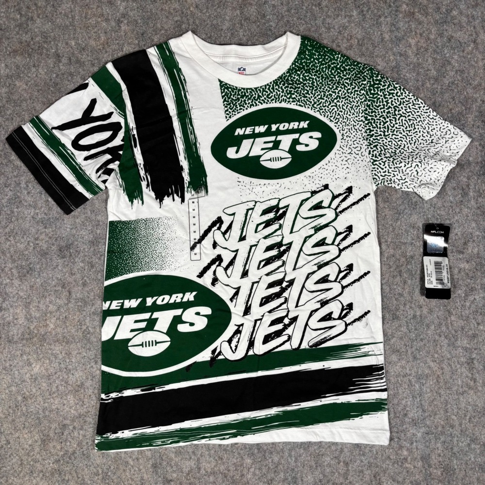 NFL New York Jets T-Shirt Youth Medium M 10/12 White Green Graphic Tee NWT
